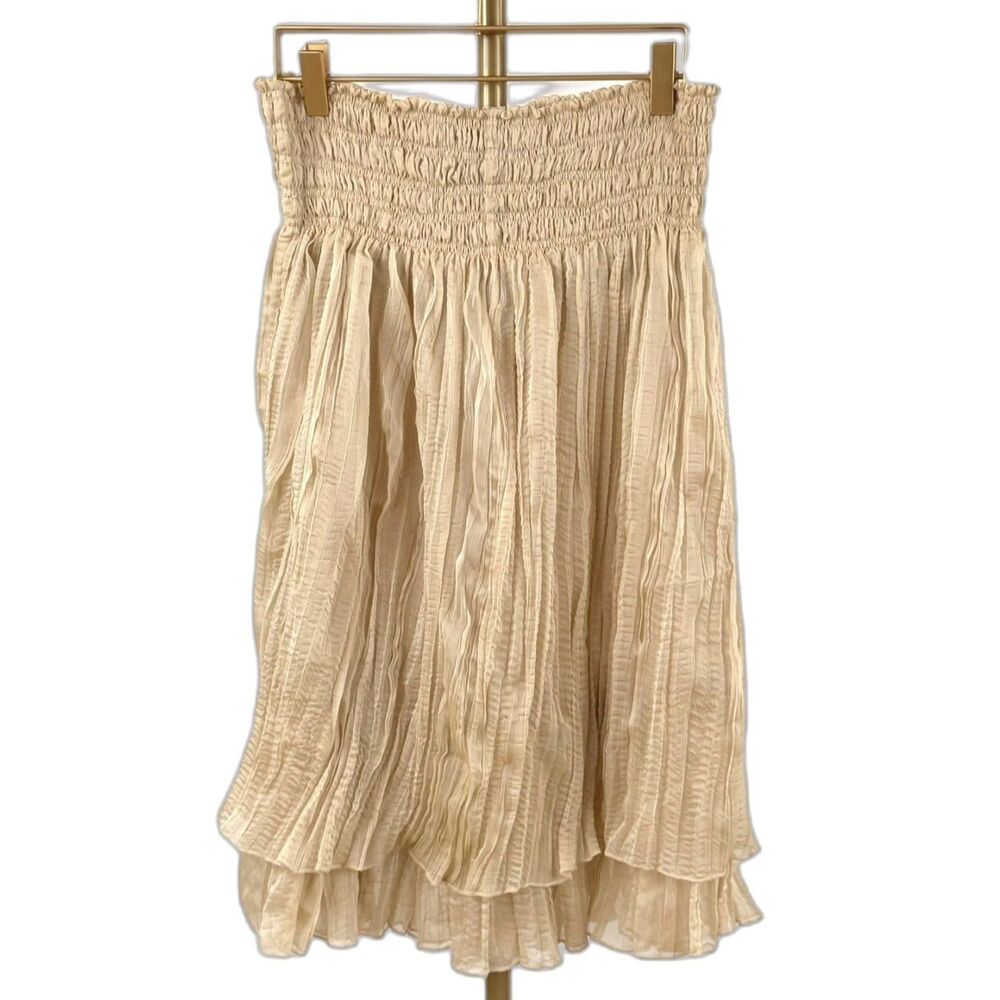 Mossimo Women's Beige Smocked Waist Fully Lined Ruffle Tiered Skirt Size Small